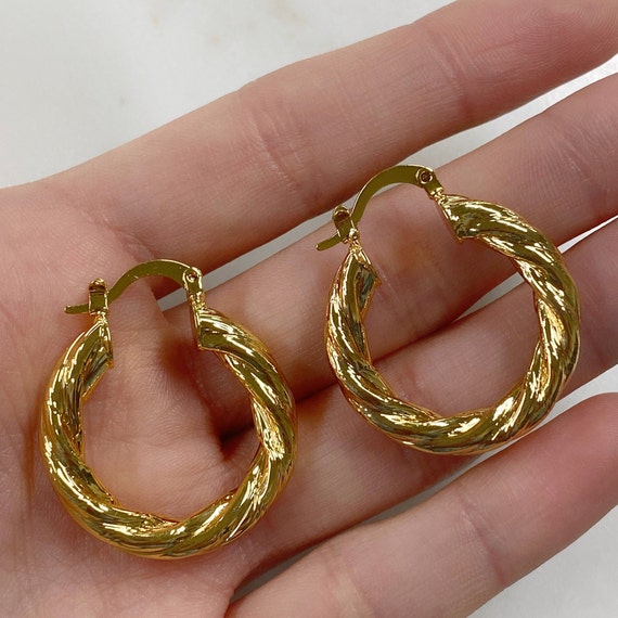 Boucles D’oreilles Créoles Torsadées Plaqué Or 18 Carats – Style Minimaliste, Cerceaux Instagram