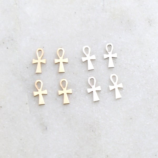 4 Pieces Dainty Egyptian Ankh Life Charm in Sterling Silver and 14K Gold Filled