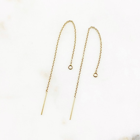 1 Pair Long 14k Gold Filled 3.5 Inch Chain Threader Dangle Earring Hook Component