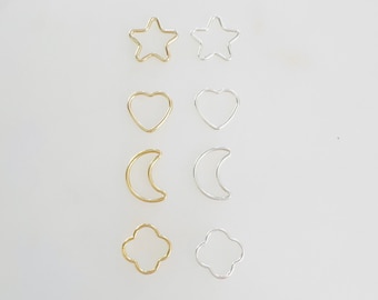2Pcs Smooth Star, Heart, Moon, Clover Connector Charm, Permanent Jewelry Connector 14KT Gold Filled,Sterling Silver Permanent Jewelry Supply