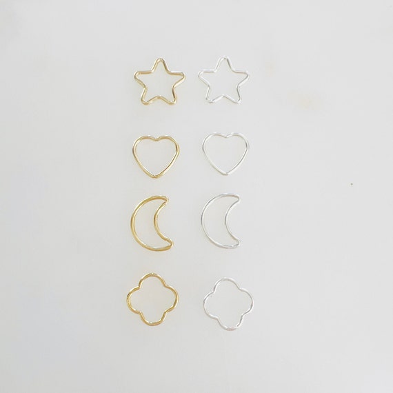 2Pcs Smooth Star, Heart, Moon, Clover Connector Charm, Permanent Jewelry Connector 14KT Gold Filled,Sterling Silver Permanent Jewelry Supply