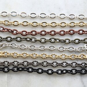 Base Metal Sturdy 7mm x 5mm Openable Textured Oval Extender Chain in 7 Finishes / Chain by the Foot