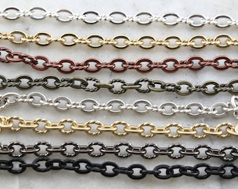 Base Metal Sturdy 7mm x 5mm Openable Textured Oval Extender Chain in 7 Finishes / Chain by the Foot