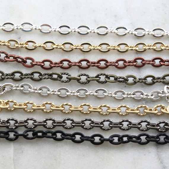 Base Metal Sturdy 7mm x 5mm Openable Textured Oval Extender Chain in 7 Finishes / Chain by the Foot