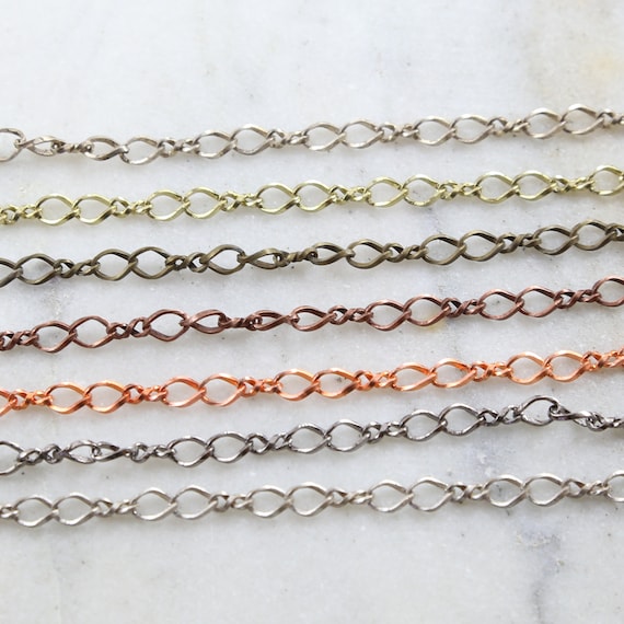 Base Metal Double Loop Curb Chain Extender Shiny Gold Silver, Antique Brass Silver, Antique Copper, Shiny Copper, Gunmetal/Chain by the Foot