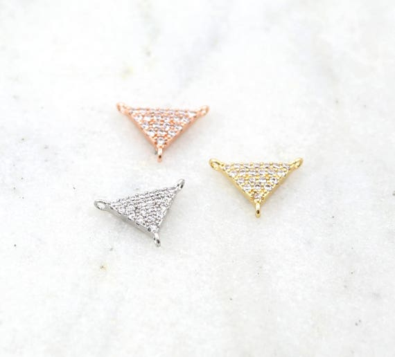 CZ Pave Rhodium Plated 3 Way Y Triangle Connector in Silver, Rose Gold, Gold Small Modern Jewelry Making Supplies