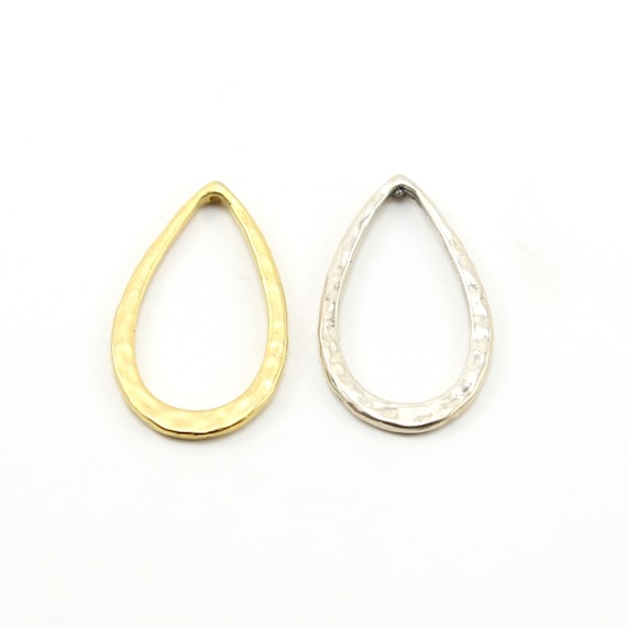 Hammered Textured Medium Teardrop Top Hole Bead in Sterling Silver or Vermeil Gold