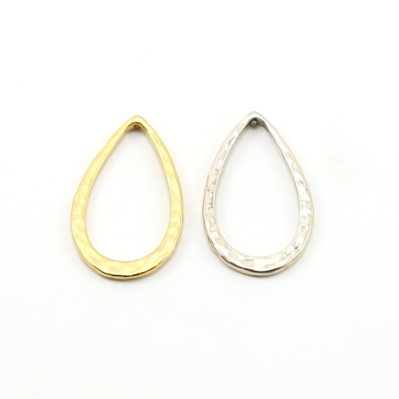 Hammered Textured Medium Teardrop Top Hole Bead in Sterling Silver or Vermeil Gold