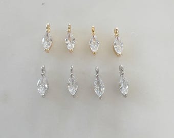 4 piezas de colgante pequeño de circonita cúbica talla marquesa con pavé, chapado en rodio y plata.