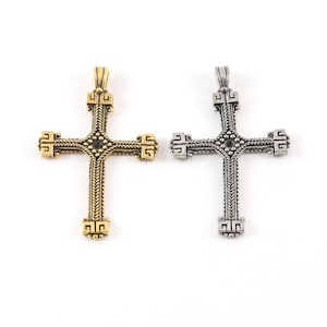 Pewter Base Metal Ornate Lined Cross Charm Pendant Religious Spiritual Catholic Christianity Necklace Charm