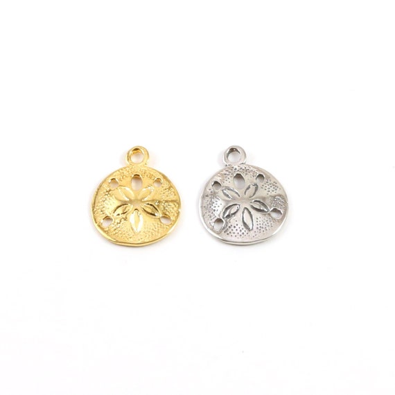 Medium Sand Dollar Ocean Nautical Shell Charm Pendant in Sterling Silver or Vermeil Gold 12mm x 20mm