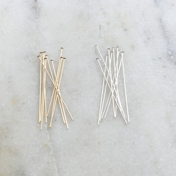 10 Pieces 1.5 Inch Flat Head Pin 24 Gauge 14K Gold Filled or Sterling Silver Stringing Bead Supplies