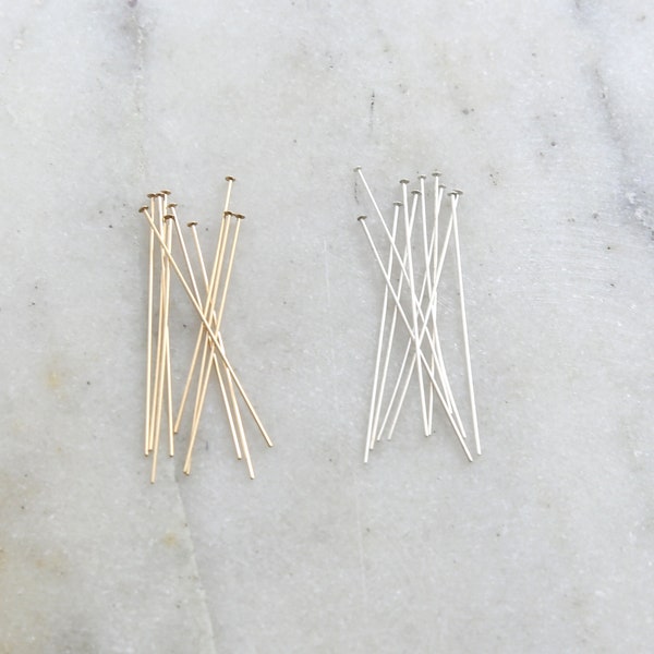 10 Pieces 1.5 Inch Flat Head Pin 24 Gauge 14K Gold Filled or Sterling Silver Stringing Bead Supplies