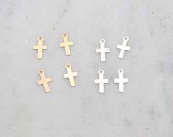 4 Pieces Dainty Tiny Cross Charms in Sterling Silver and 14K Gold Filled Delicate Lightweight Charms