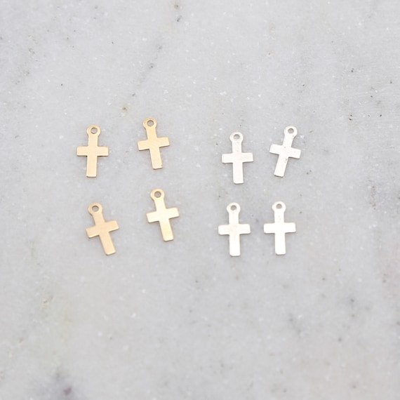 4 Pieces Dainty Tiny Cross Charms in Sterling Silver and 14K Gold Filled Delicate Lightweight Charms