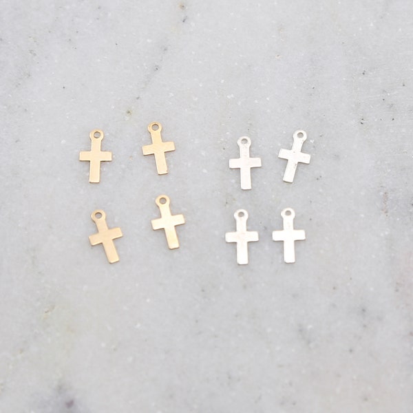 4 Pieces Dainty Tiny Cross Charms in Sterling Silver and 14K Gold Filled Delicate Lightweight Charms