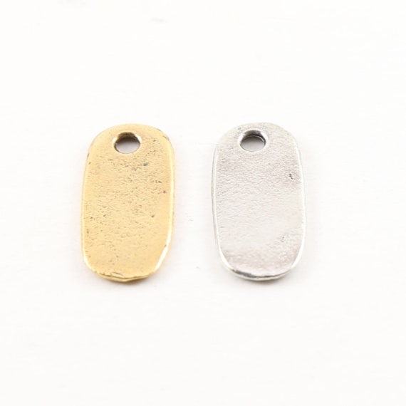 2 Pieces Pewter Metal Oblong Long Oval Rounded Stamping Disc Tag Charm 23mmx 10mm in Antique gold or Antique Silver