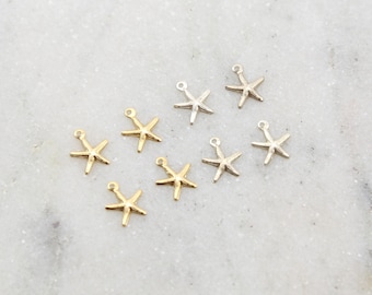 4 pieces teeny tiny lightweight starfish charm in sterling silver and 14k gold filled