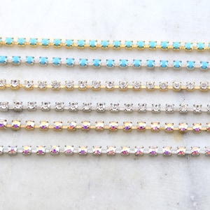 Clear, Clear AB, or Turquoise Blue Austrian Rhinestone Chain in Gold Or Silver / Choose your Color