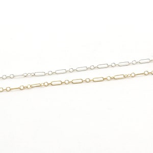 Delicate Long and Short Rectangle & Circle 4mm x 2mm Chain SS or 14K GF Permanent Jewelry/ Bulk Unfinished chain Sold by the Foot image 1