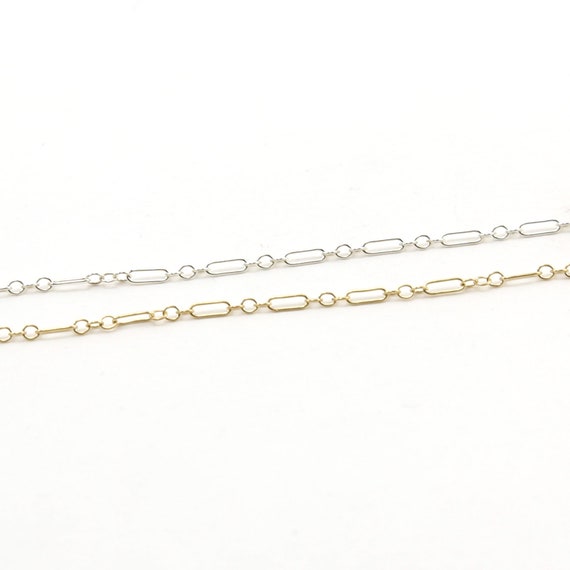 Delicate Long and Short Rectangle & Circle 4mm x 2mm Chain SS or 14K GF Permanent Jewelry/ Bulk Unfinished chain Sold by the Foot