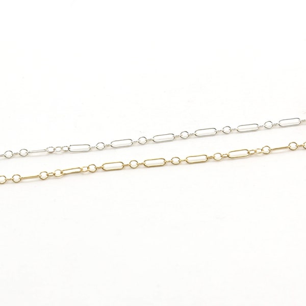 Delicate Long and Short Rectangle & Circle 4mm x 2mm Chain SS or 14K GF Permanent Jewelry/ Bulk Unfinished chain Sold by the Foot