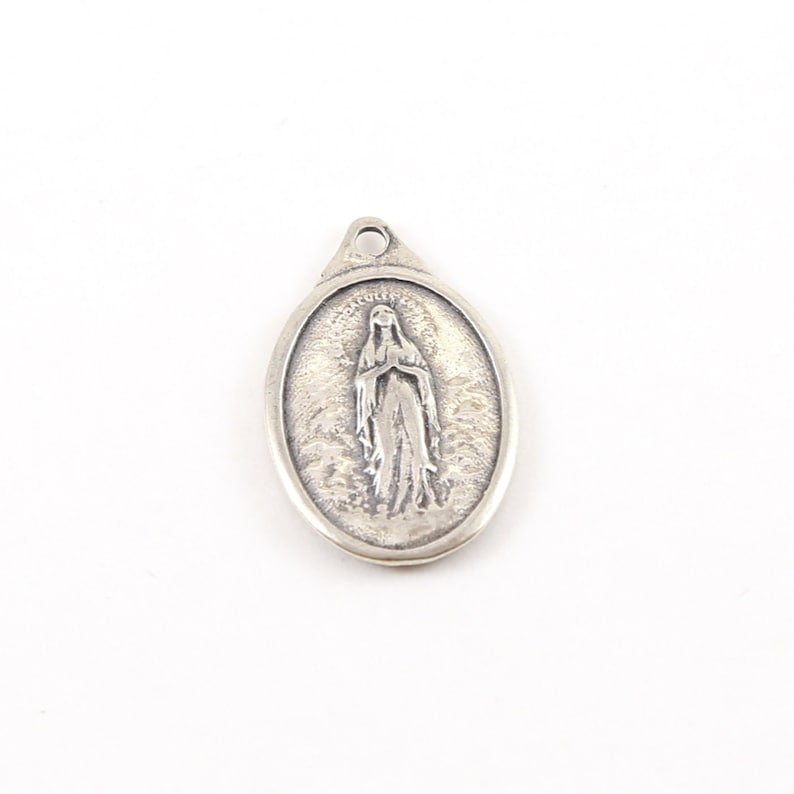Sterling Silver Our Lady of Lourdes Oval Medallion Charm Vintage ...