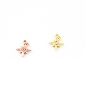 Small Pointed Pave Star Starburst CZ Rhodium Plated Celestial Charm in Gold or Rose Gold image 4