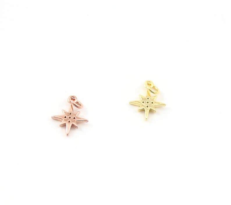 Small Pointed Pave Star Starburst CZ Rhodium Plated Celestial Charm in Gold or Rose Gold image 4