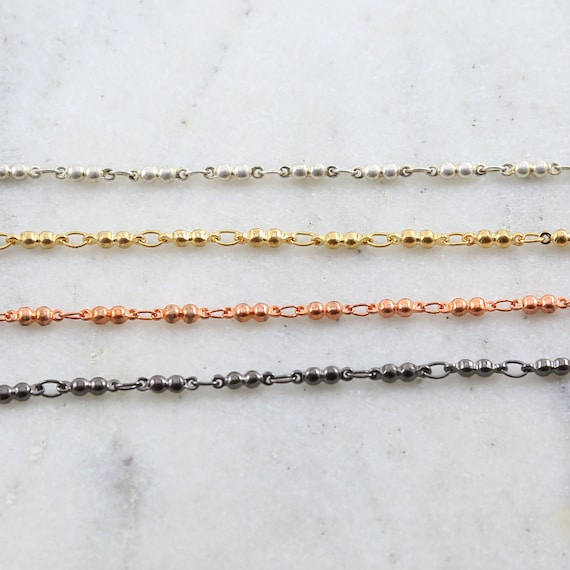 Base Metal Chain Double Ball Chain in Shiny Gold, Shiny silver, Gunmetal, Shiny Copper / Chain by the Foot