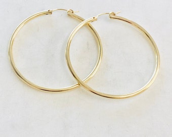 1 Pair Large  50mm 14K Gold Filled Thick Flex Tube Hoop Earrings 2 Inch Earring Wires Earring Hook Component