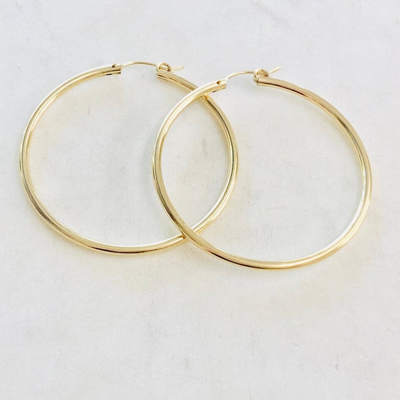 1 Pair Large  50mm 14K Gold Filled Thick Flex Tube Hoop Earrings 2 Inch Earring Wires Earring Hook Component