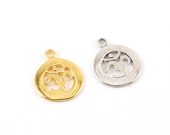 Round Om Ohm Cut Out Charm Pendant Vermeil Gold Pendant in Sterling Silver or Vermeil Gold