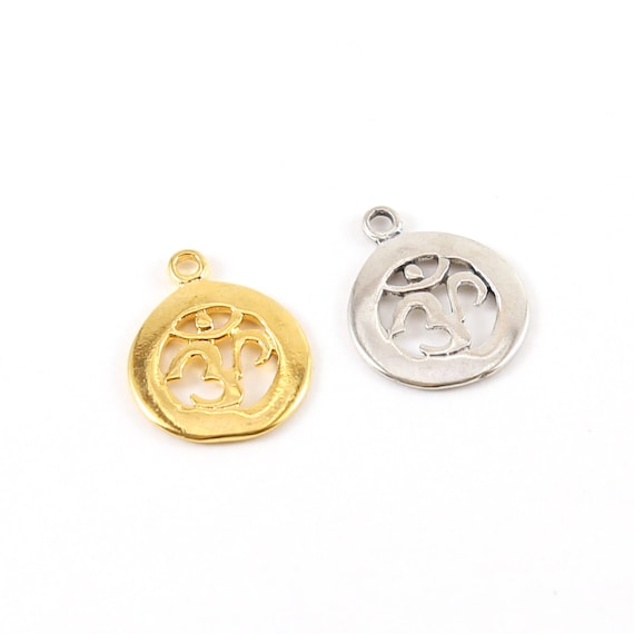 Round Om Ohm Cut Out Charm Pendant Vermeil Gold Pendant in Sterling Silver or Vermeil Gold