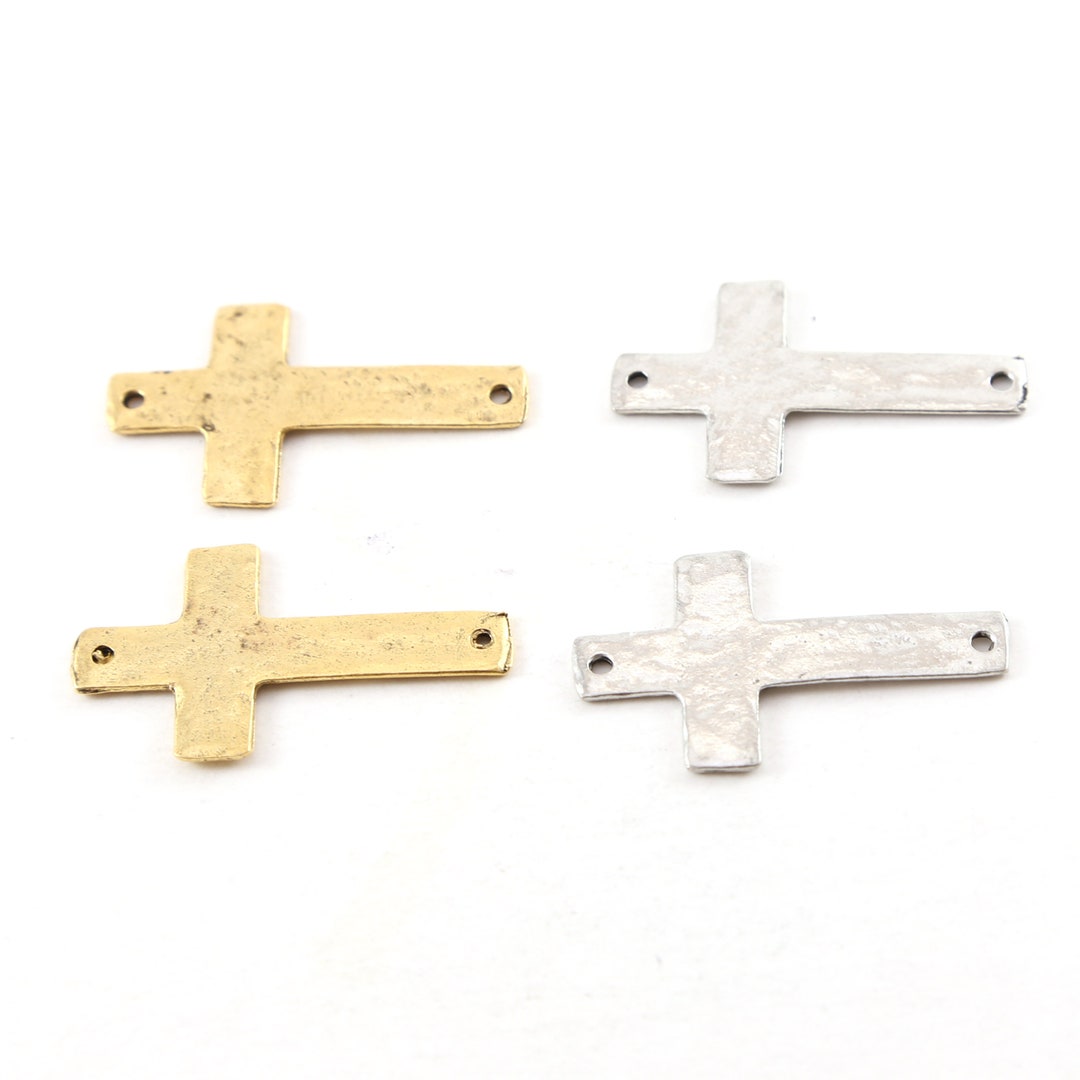 10 Cross Rosary Charm 2 Hole Connectors for Bracelet/Religious Earring  Supplies