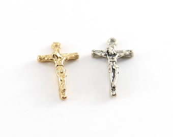 12 Mini Crucifix Charms Christian Faith Very Small Cross Pendants Religious Catholic Rosary Parts Jewelry Supplies 18x9 mm