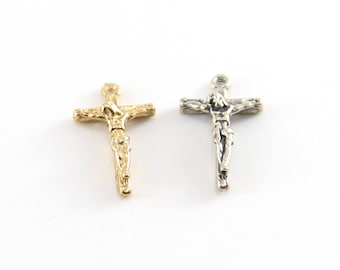 Mini Crucifix Charm in Sterling Silver and Vermeil Gold