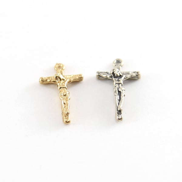Mini Crucifix Charm in Sterling Silver and Vermeil Gold