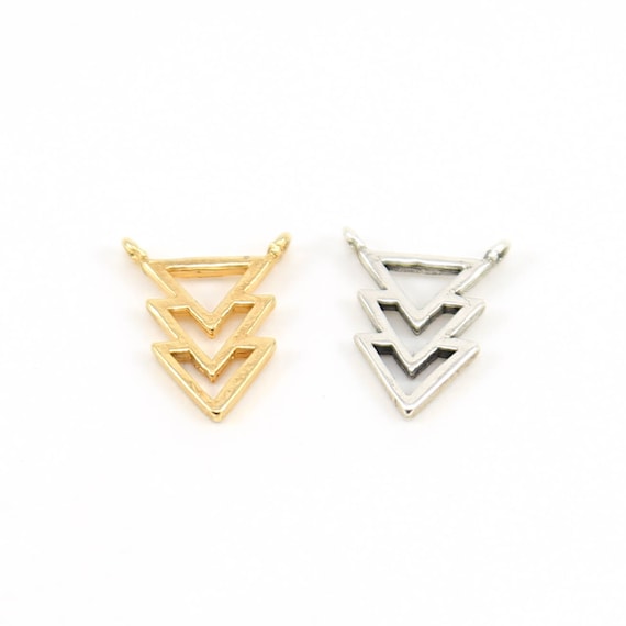 Three Layered Triangle Point Connector Charm for Necklace Making in Sterling Silver or Vermeil Gold