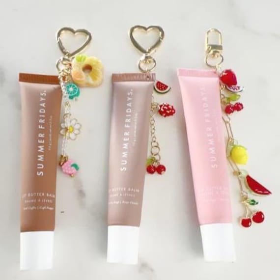 Trendy Cute Purse, Lip Gloss, Backpack Key Charm Donut, Watermelon, Strawberry Key Chain Choose your Style (Lip Gloss NOT INCLUDED)