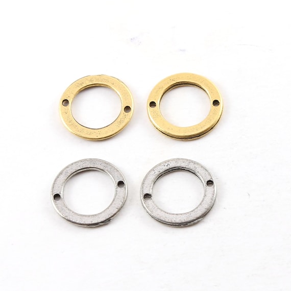 2 Pieces Small 16mm Pewter Metal Smooth Flat Open Circle Connector Ring 2 Hole Charm