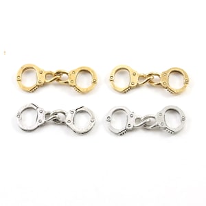 2 Pieces Pewter Moveable Handcuff Police Charm in Antique Gold, Antique Silver