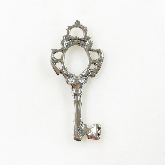 Large Detailed Key Charm Sterling Silver Key Charm