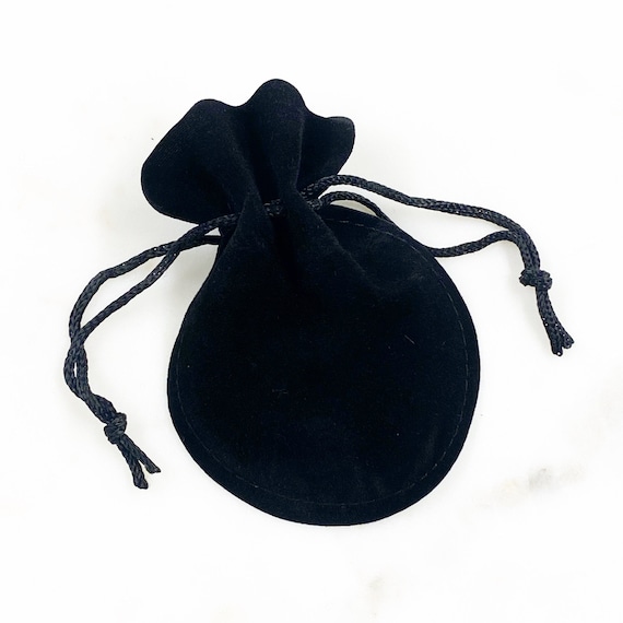 5 Pieces Black Faux Velvet Rounded Drawstring Bag Pouch Wedding