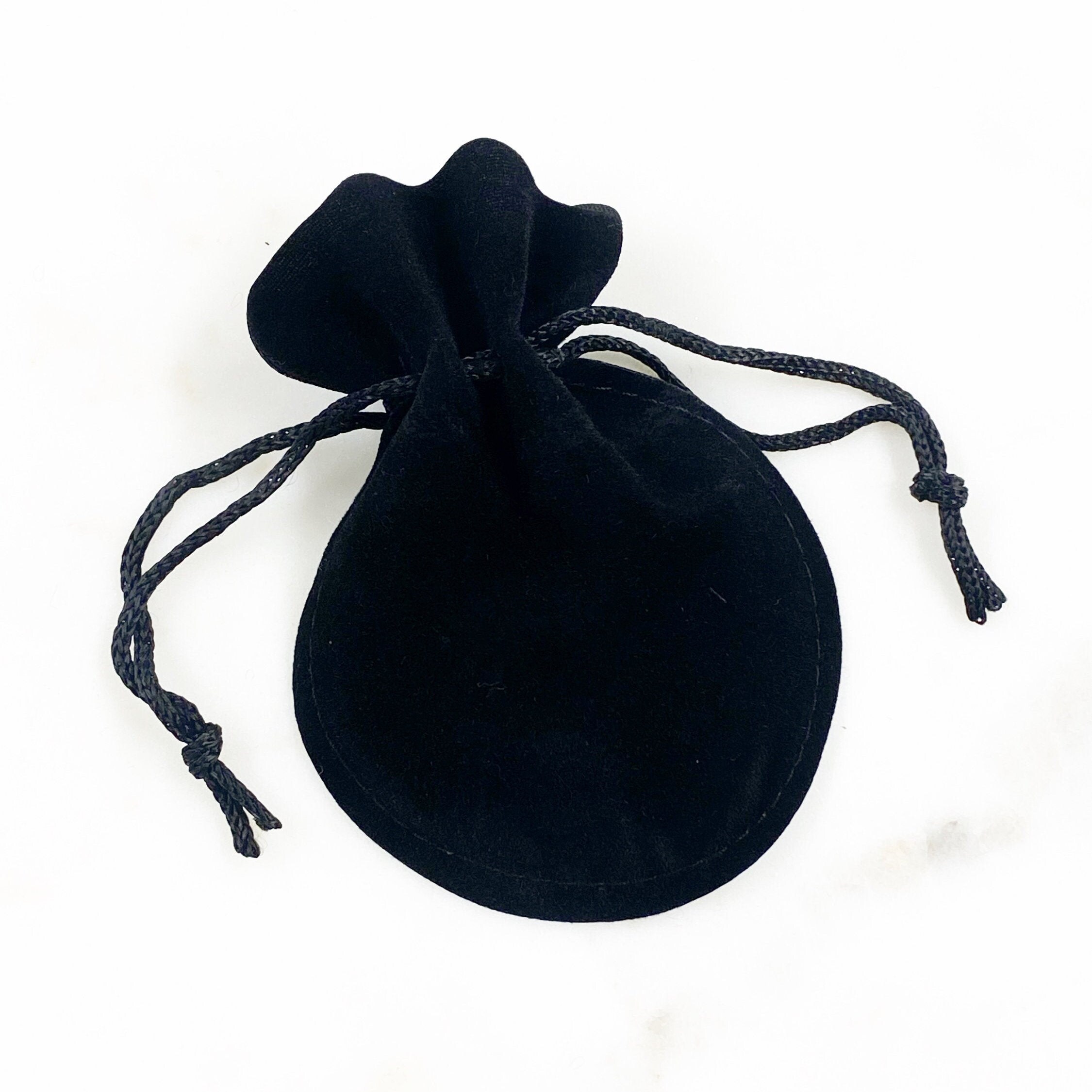 5 Pieces Black Faux Velvet Rounded Drawstring Bag Pouch Wedding