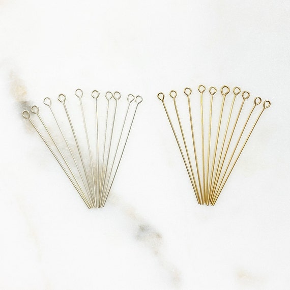 10 Piece 1.5 Inch Eye Pin 24 Gauge in Sterling Silver Or 14K Gold Filled Stringing Bead Jewelry Making Supplies