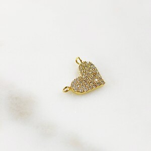 16k Gold Plated Larger Pave CZ Heart Connector Charm Gold Plated Cubic Zirconia Love Friendship Valentine's Day Charm image 5