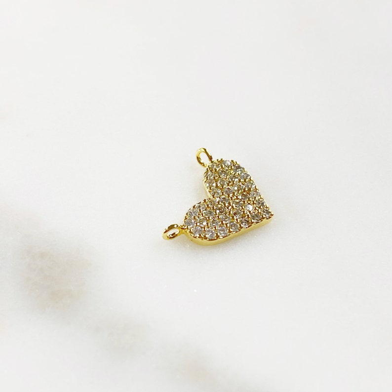 16k Gold Plated Larger Pave CZ Heart Connector Charm Gold Plated Cubic Zirconia Love Friendship Valentine's Day Charm image 5