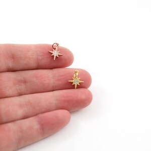 Small Pointed Pave Star Starburst CZ Rhodium Plated Celestial Charm in Gold or Rose Gold image 2