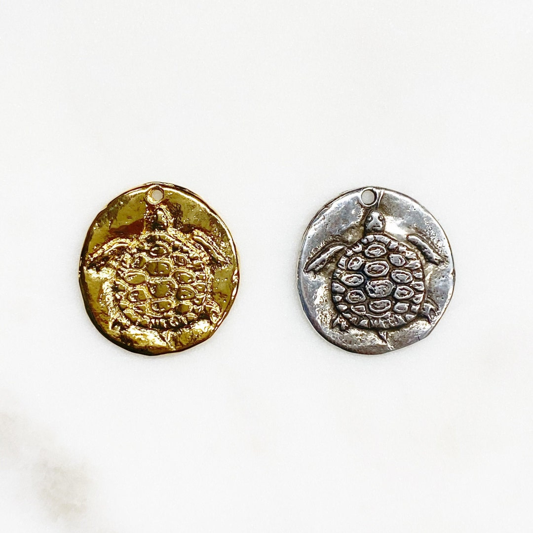 Raised Unique Turtle Coin Medallion Pendant in Vermeil or Sterling